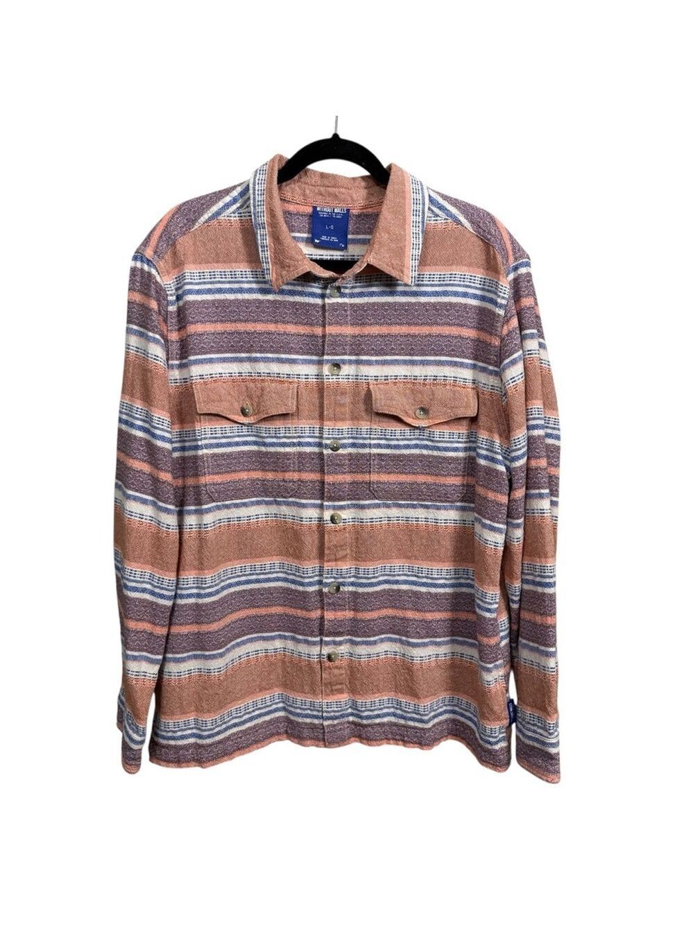 Men's Without‎ Walls Casual Button Down Shirt L Orange Blue Striped